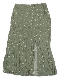 Khaki květovaná dlouhá sukně s rozparkem H&M