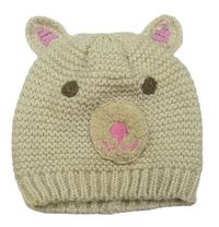 Béžová pletená čepice - medvedík George 4-8let