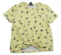 Žlté crop tričko s motýlikmi New Look
