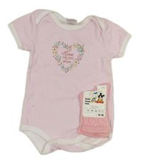 2set - Ružovo-biele kockované body so srdíčkem + ružové ponožky