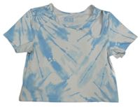 Modro-biele batikované crop tričko s průřezem Zara