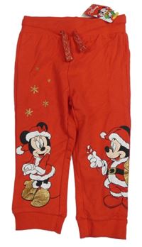 Nové - červené tepláky s Mickeym a Minnií Disney