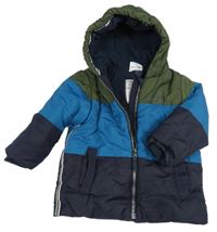 Tmavomodro-modro-khaki šušťáková zimná bunda s kapucňou Topolino