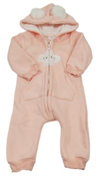 Broskvová tepláková kombinéza s mrakem a kapuc