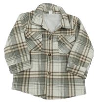 Bielo-sivo-béžová kockovaná košeľová jarná bunda Shein