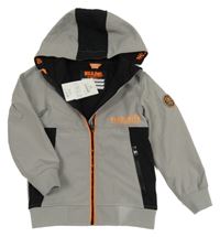 Nové - Šedo-černá softshellová bunda s nápisem a kapucí Dopodopo