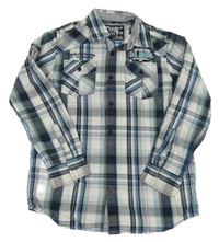 Tmavomodro-bílá kostkovaná košile s nápisy Matalan