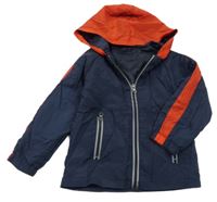 Tmavomodro-červená šusťáková jarní bunda s kapucí 