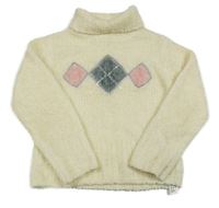 Smotanový žinylkový károvaný sveter s rolákom St. Bernard