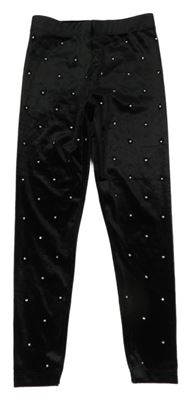 Čierne zamatové legíny s kamienkami Dunnes