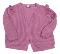 Ružový rebrovaný svetrov cardigan s volánikmi Primark