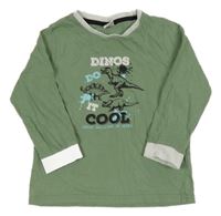 Kaki-biele tričko s dinosaurami Kiki&Koko