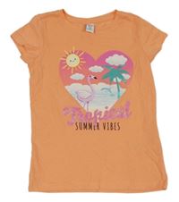 Oranžové tričko s plážovým motivem Dopodopo