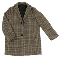 Béžovo-hnědo-modré kostkované tvídové zateplené sako Next