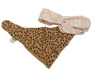 2set - Růžová kytičkovaná čelenka + béžovo-černý vzorovaný slinták