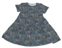 Tmavomodré bavlnené šaty s kvietkami H&M