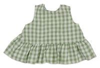 Olivovo-bílá kostkovaná halenková tunika Shein