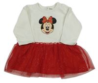Bílo-červené teplákovo/tylové šaty s Minnií H&M