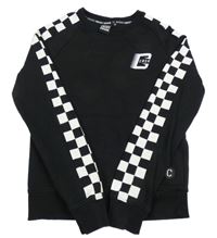 Čierno-biela mikina s kockovanymi rukávy Crush Denim