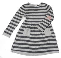Sivo-tmavosivé pruhované svetrové šaty s vreckami H&M