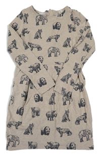 Béžové teplákové šaty so zvieratkami H&M