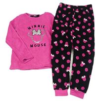 Tmavorůžovo-černé plyšové pyžamo s Minnie a flitry PRIMARK