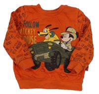 Tmavooranžová mikina s Mickey a Plutem a jeepem Disney