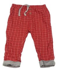 Červeno-šedo-bílé kostkované plátěné podšité kalhoty MINTINI BABY