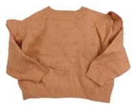 Skořicový melírovaný oversize sveter s 3D bodky a volánikmi Girls Collection Juniors
