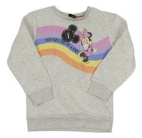 Nové - svetlosivá melírovaná mikina s Minnie a pruhmi PRIMARK