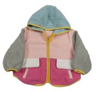 Svetloružová -tmavorůžovo-sivá fleecová prepínaci oversize mikina s kapucňou SHEIN