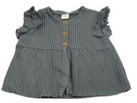 Tmavosivá rebrovaná pletená prepínaci vesta s volánikmi Next