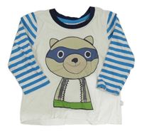 Bílo-modro-tmavomodré triko s medvídkem a pruhy Liegelind