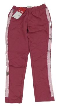 Nové - světlevínové teplákové legíny s pruhem z překlápěcích flitrů Kiki&Koko