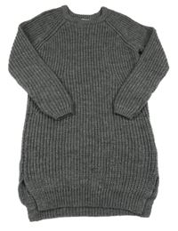 Tmavošedé melírované žebrované vlněné šaty Next