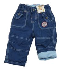 Nové - tmavomodré šusťákové podšité kalhoty s nášivkou Ergee