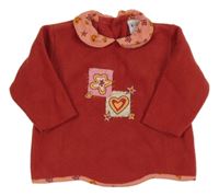 Červenojahodová fleecová mikina s kvetmi a srdiečkami a hviezdičkami a golierikom BeRTi