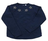 Tmavomodrý melírovaný sveter s hvězdičkami z flitrů a trblietkami OKaïdi
