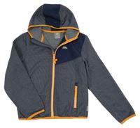 Tmavomodrá vzorovaná thermo propínací mikina s logem a kapucí TRESPASS