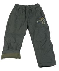 Khaki šušťákové zateplená nohavice s bicyklami a číslom Arino