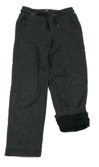 Tmavošedo-černé vzorované chino úpletové podšité kalhoty POCOPIANO