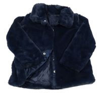 Tmavomodrý kožušinový podšitý kabát s golierikom St. Bernard