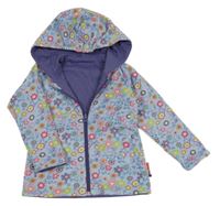 Svetlomodrá prepínaci zateplená obojstranná mikina s kvietkami a kapucňou sigikid