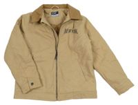 Béžová plátenná zateplená bunda s nápisem - New York a golierikom KIaBI