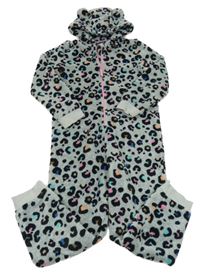 Šedo-černo-barevná vzorovaná plyšová kombinéza s kapucí s oušky M&S