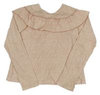 Smetanovo-cihlové kostkované triko s volánkem Massimo Dutti