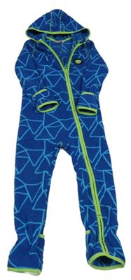 Cobaltově modro-modrá vzorovaná fleecová kombinéza s medvídkem a kapucí lupilu