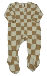 Hnedo-smotanový kockovaný fleecový overal Next