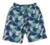 Cobaltovoě modré plážové kraťasy s listami
