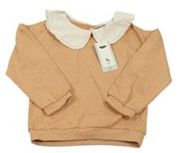 Nové - karamelová melírovaná oversize mikina s bielým golierikom Tu